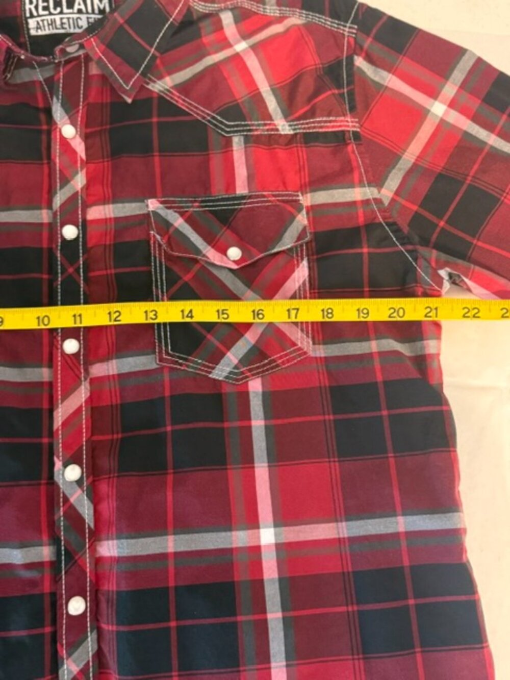 Reclaim Black Red Plaid Button Down Shirt Large L Western Snap Athletic - Picture 9 of 10